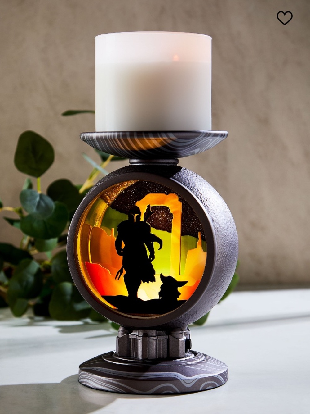 The Mandalorian Light-Up Pedestal 3-Wick Candle Holder, B&BW 5.5 x 8.5 NWT + Box